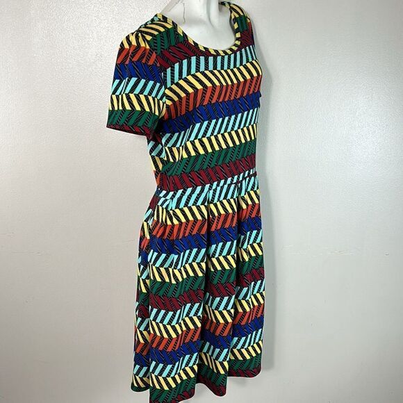 LuLaRoe Amelia Dress Fit & Flare plus size 3XL Midi Dress Multicolour Chevron 3X - Picture 8 of 8